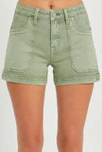 Load image into Gallery viewer, Risen Mid Rise Olive Patch Pocket Shorts