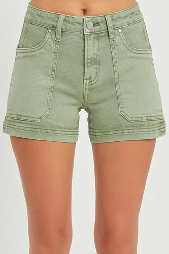 Risen Mid Rise Olive Patch Pocket Shorts