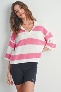 BM Striped Knit Collared Sweater