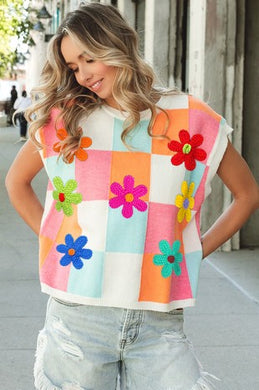 BB Flower Patches Checker Sweater Vest