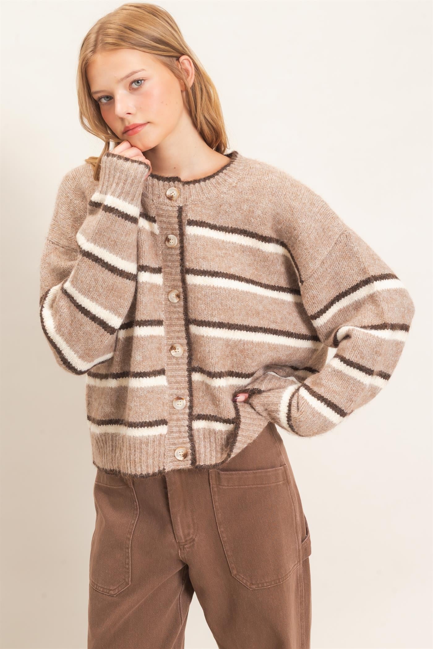 HF Stripe Button-up Cardigan