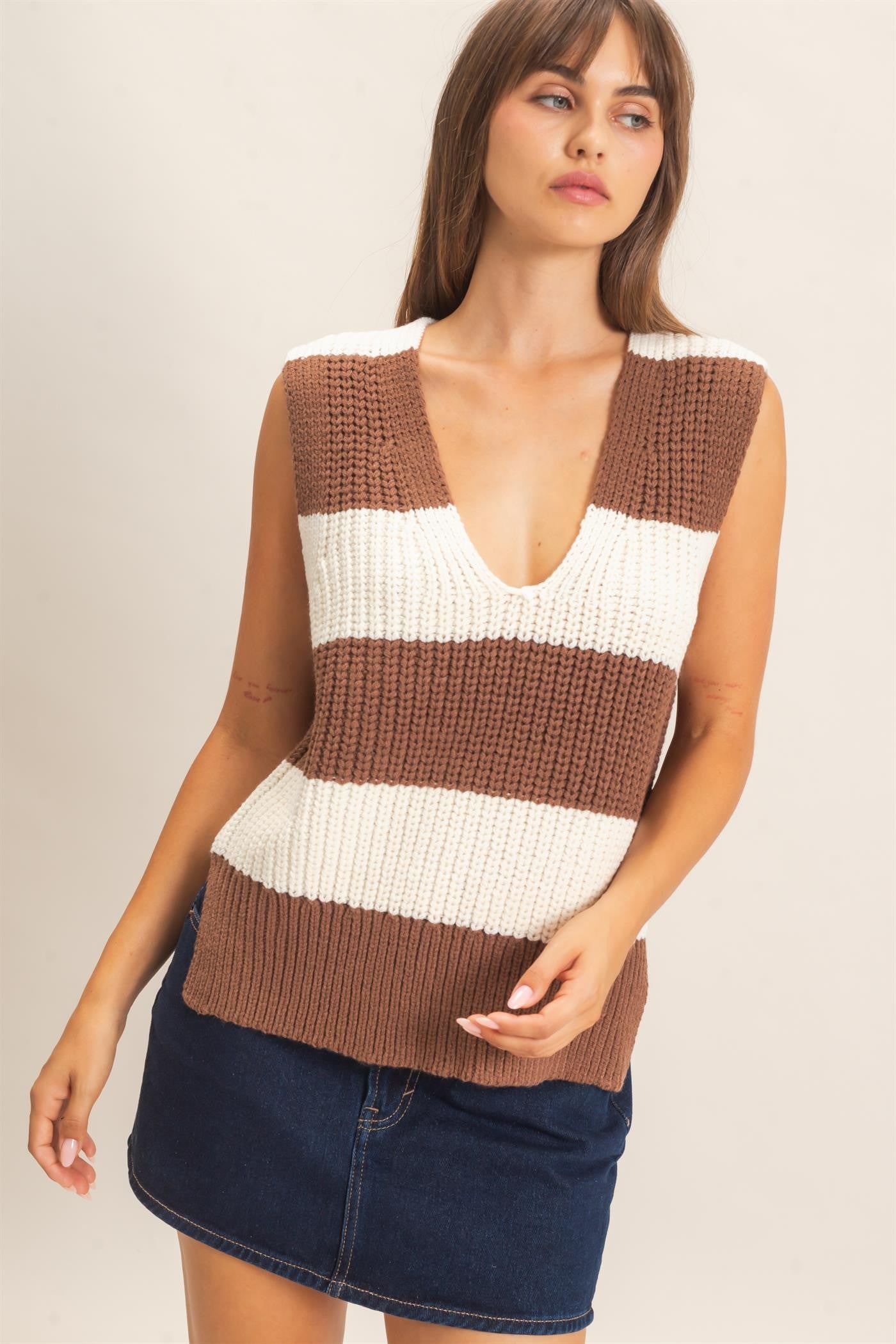 HF Vneck Striped Sweater Vest