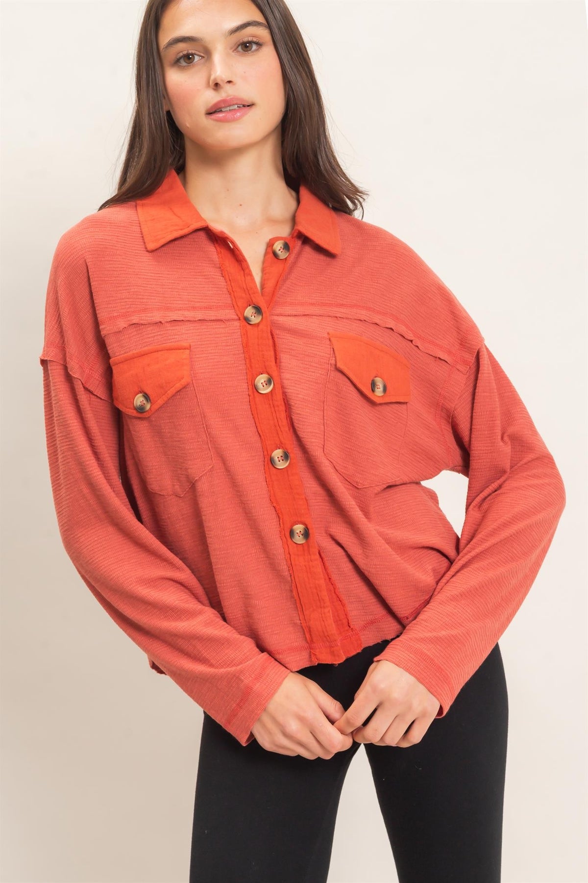 HF Textured Button Up Top