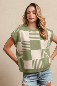 BB Stripe and Check Sleeveless Sweater