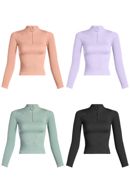 DY Zip Ribbed Long Sleeve Crop