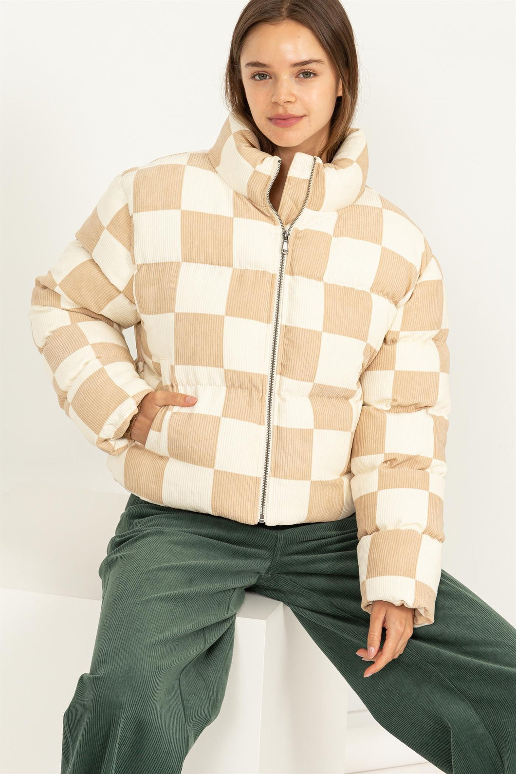 HF Checkered Corduroy Puffer