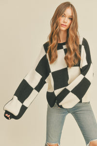 &M Checker Bubble Sleeve Sweater