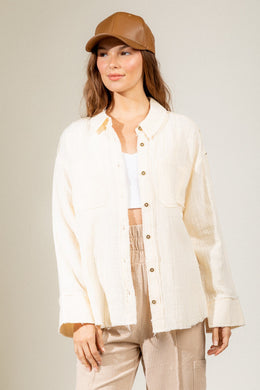 Frayed Hem Gauze Button Down