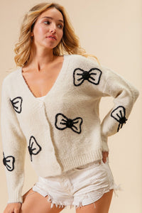 BB Embroidered Bow Cardigan