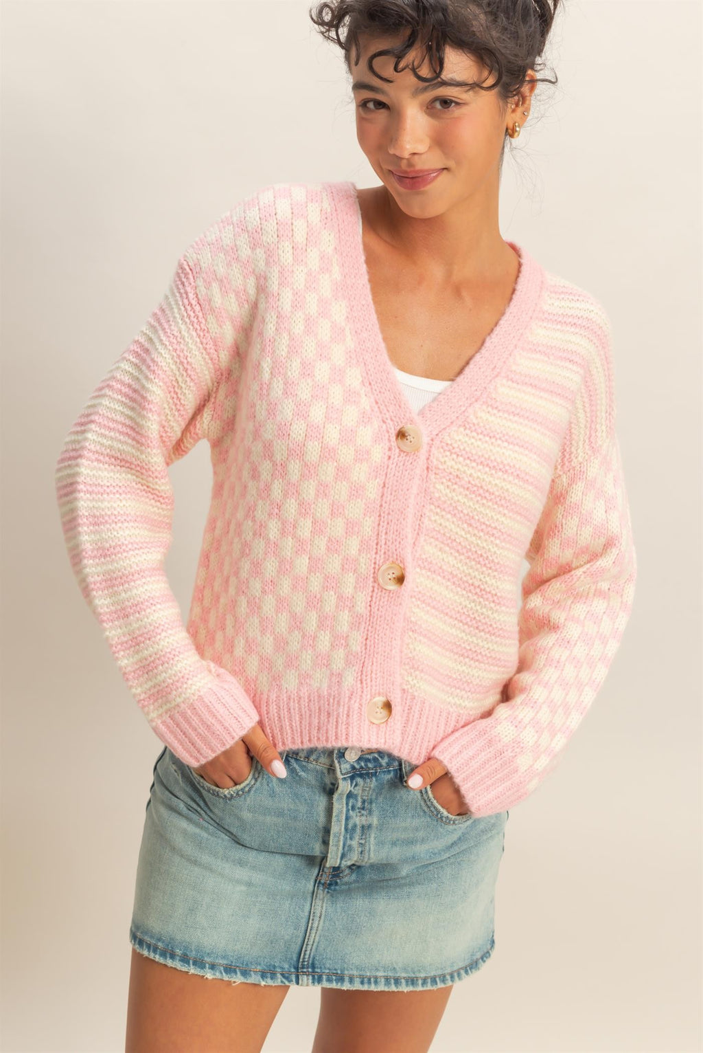 HF Stripe & Check Cardigan