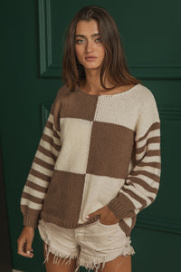 BB Checkered Sweater With Stripe Sleeves