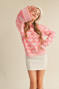&M Heart Pink Textured Sweater