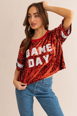 Red Sequin Game Day Tee