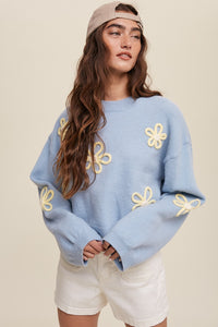 LS Flower Applique Sweater