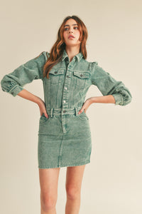 &M Green Washed Denim Mini Dress
