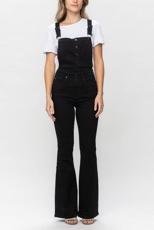 Control Top Black Flare Overalls