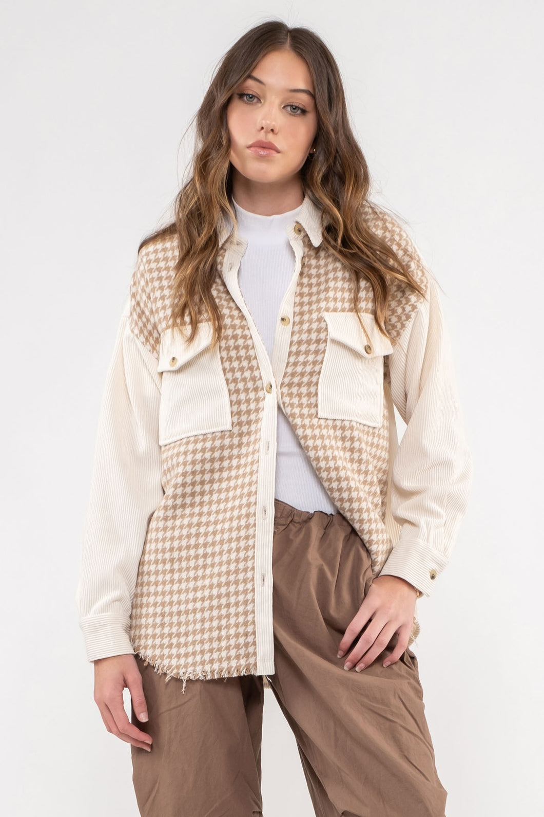 Colorblock Houndstooth Shacket