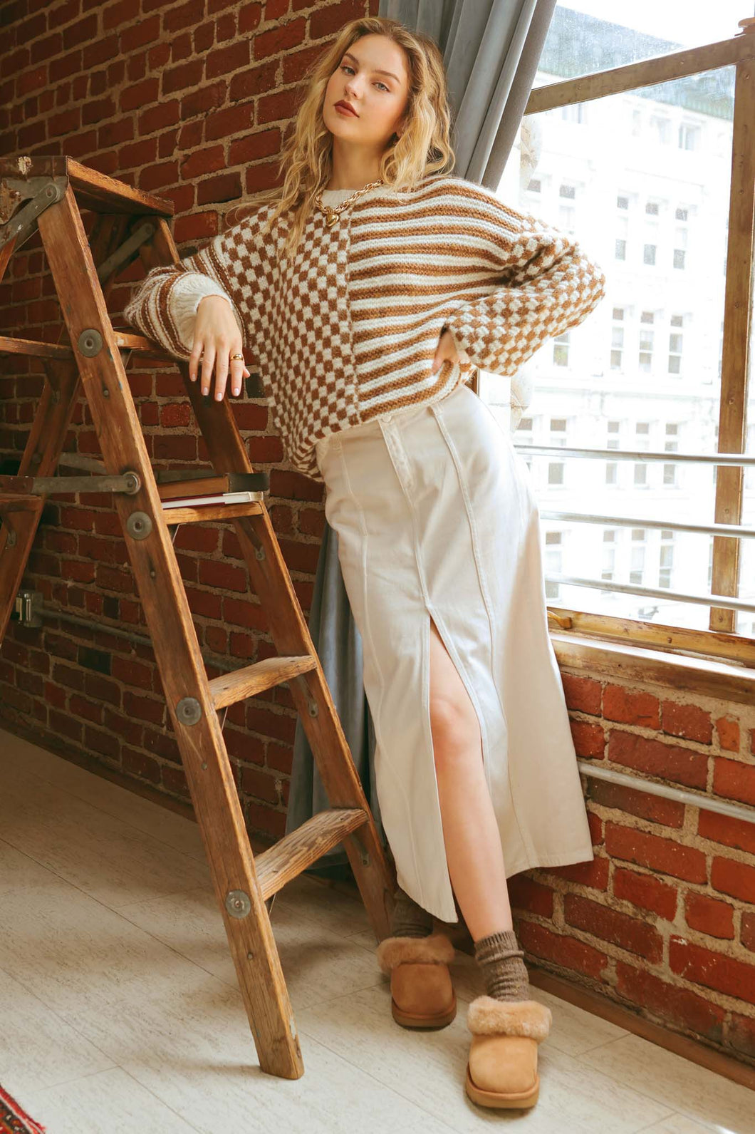 BP Checkered Stripe Crew Neck
