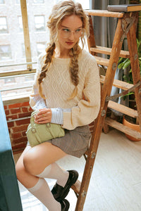 Contrast Cable Knit Sleeve Sweater