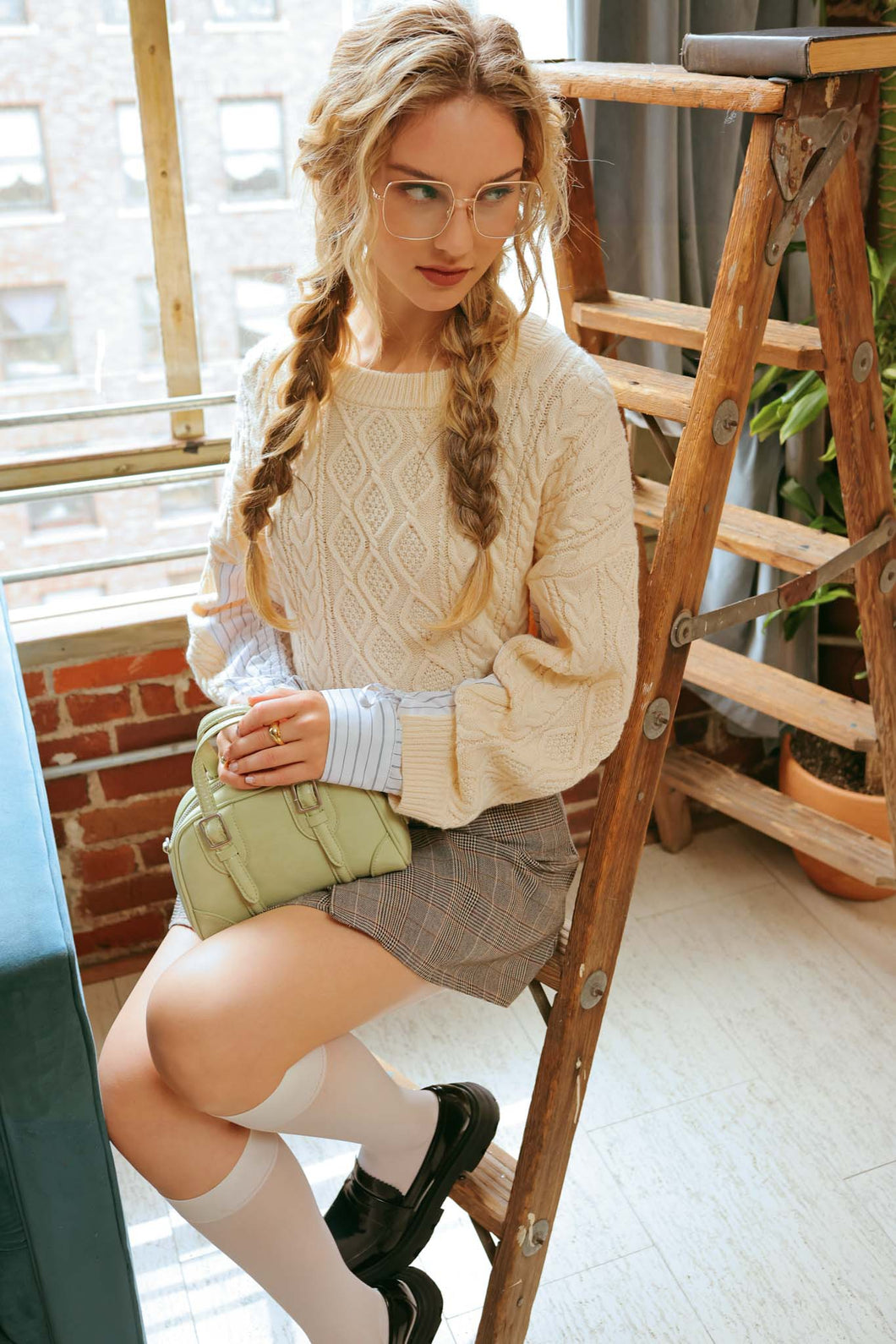 Contrast Cable Knit Sleeve Sweater