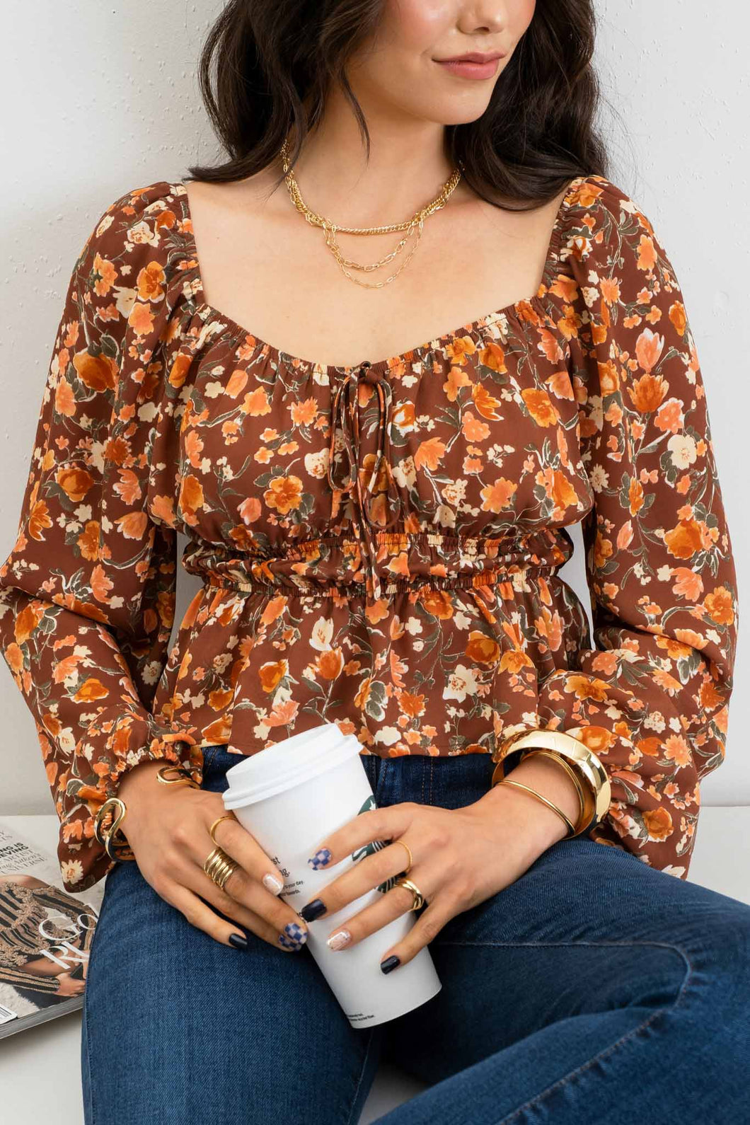 Smock Waist Floral Top