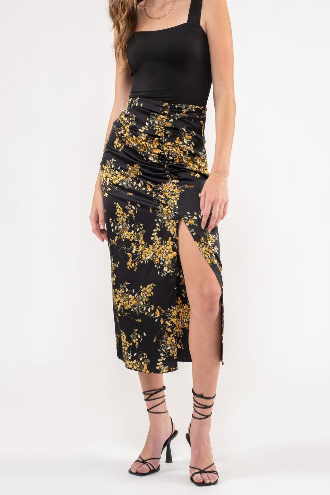 Black Floral Midi Skirt