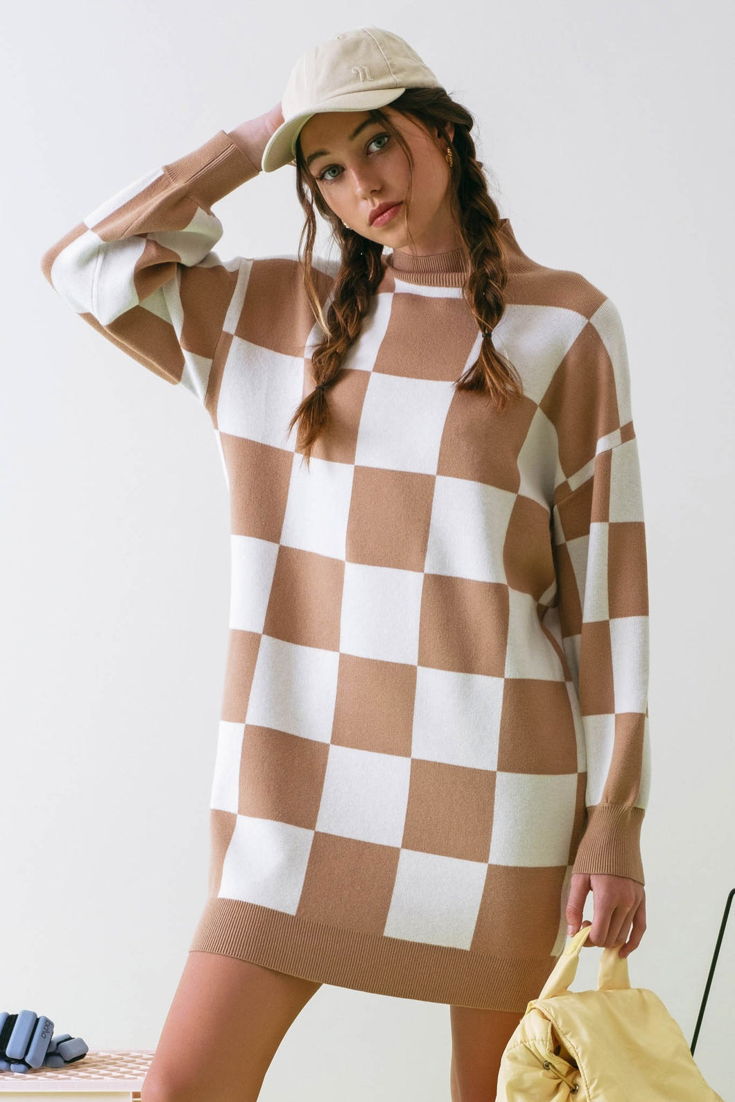BP Taupe Checked Sweater Dress