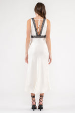 Load image into Gallery viewer, Lace Contrast Satin Midi Dress
