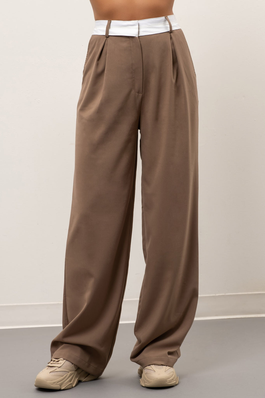 Olive Contrast Wide Leg Pants