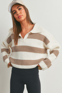 BM Wide Collar Stripe Vneck Sweater