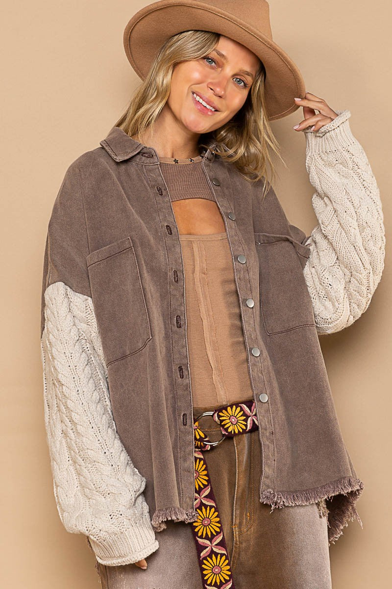POL Brown Knit Sleeve Jacket