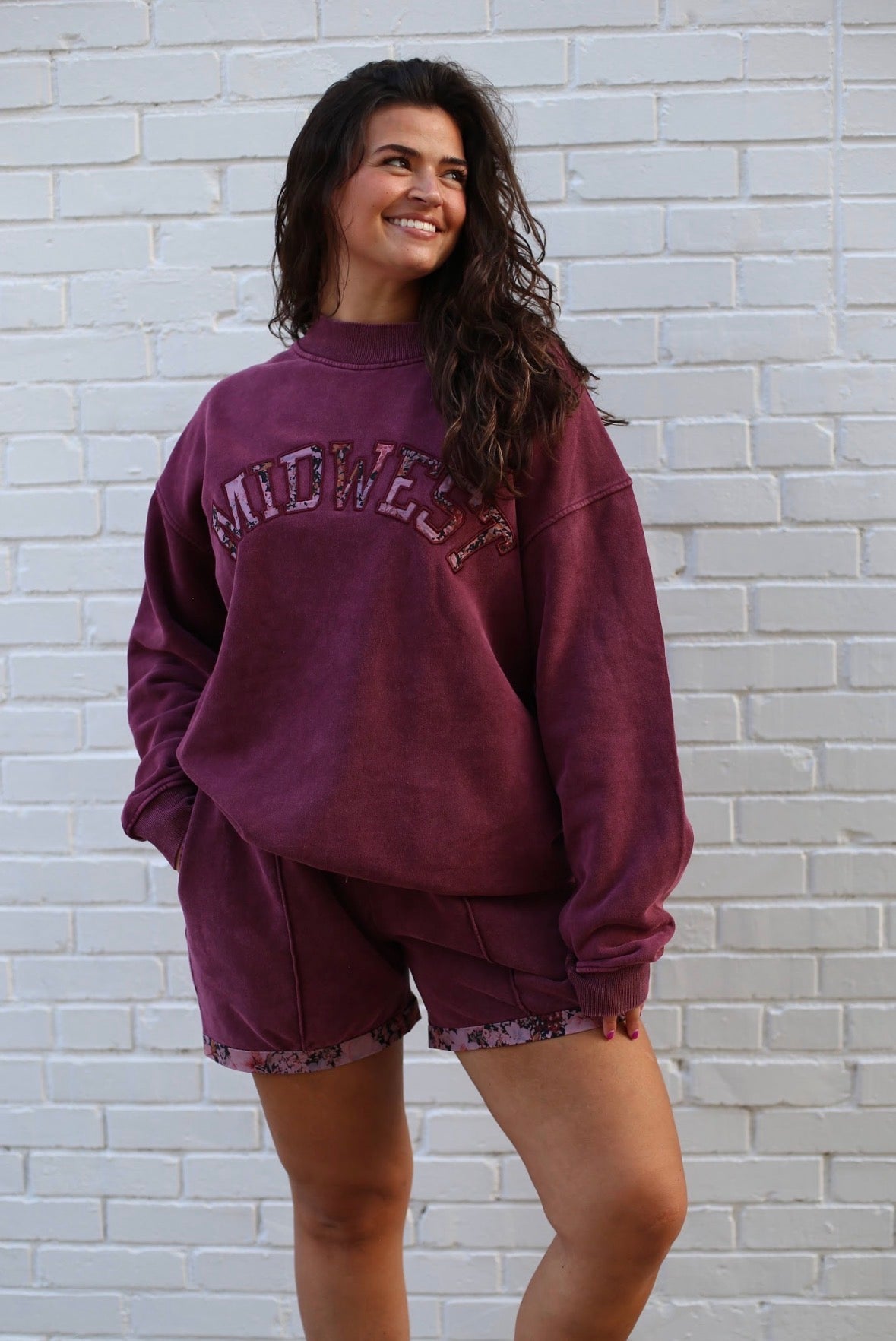 Burgundy Floral Mockneck