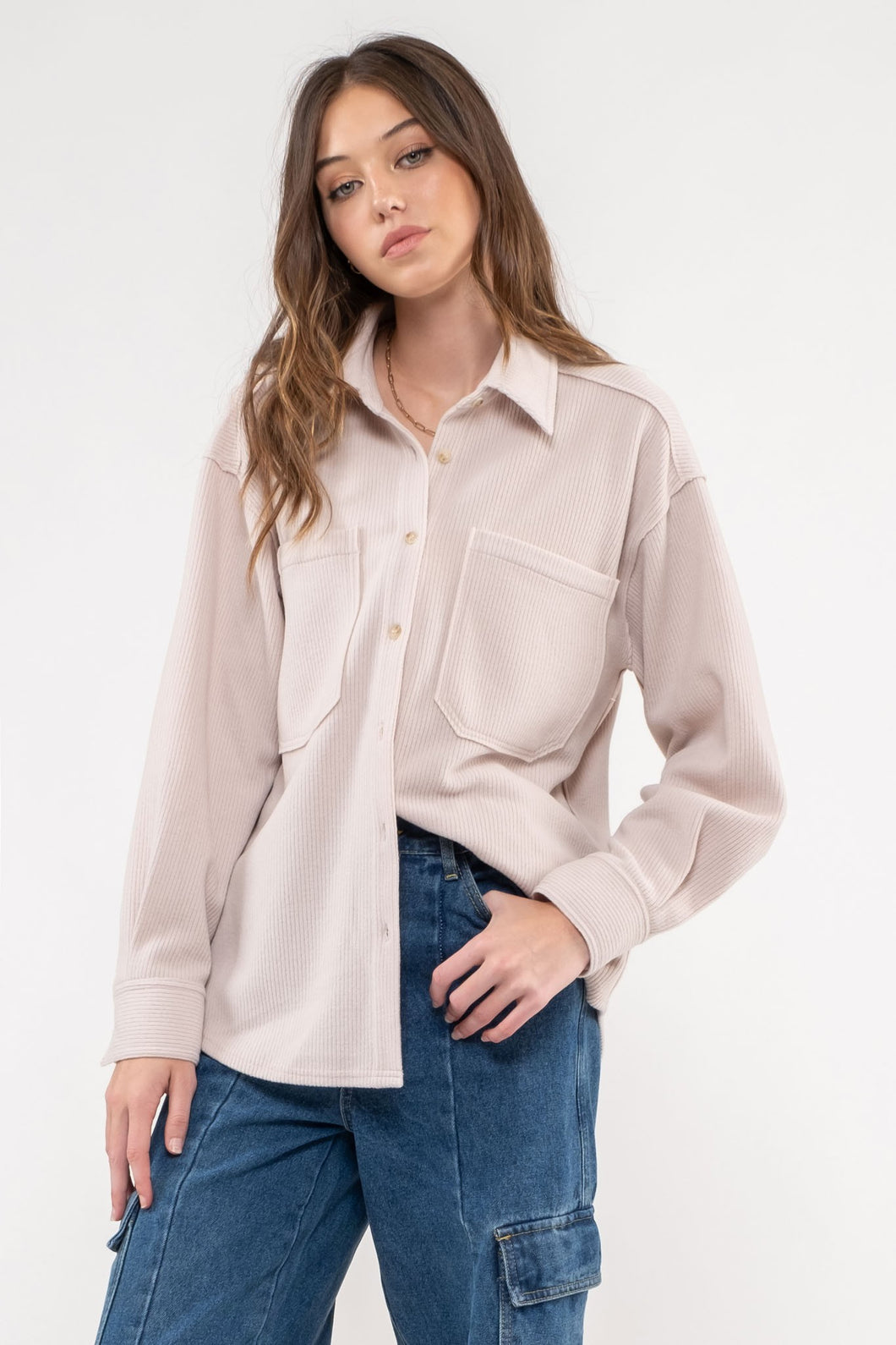 BP Ribbed Button Up