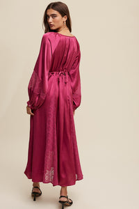 LS Magenta Lace Detail Midi Dress