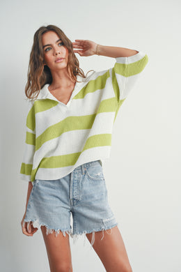 BM Striped Knit Collared Sweater