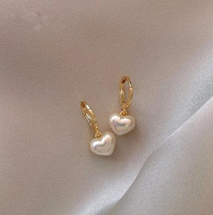 Faux Heart Pearl Earrings