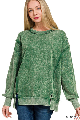 ZA Terry High-Low Exposed Seam Crew
