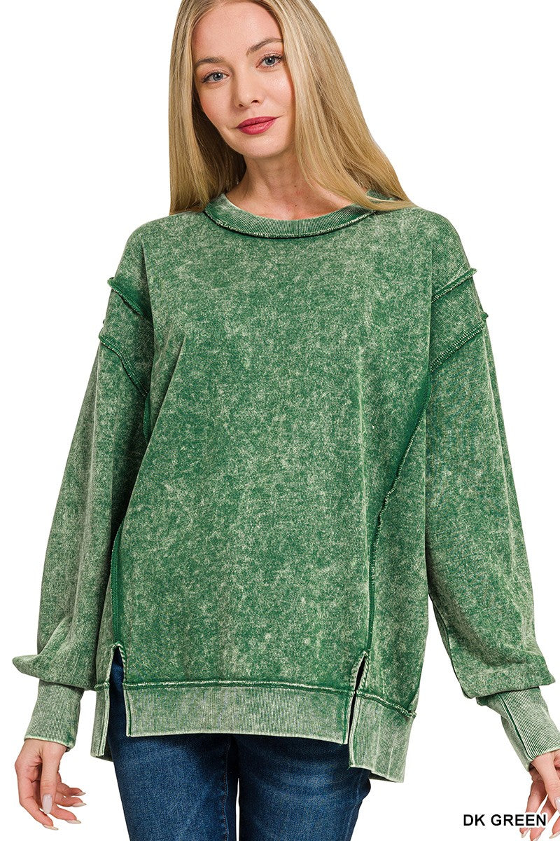 ZA Terry High-Low Exposed Seam Crew