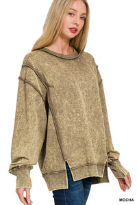 ZA Terry High-Low Exposed Seam Crew
