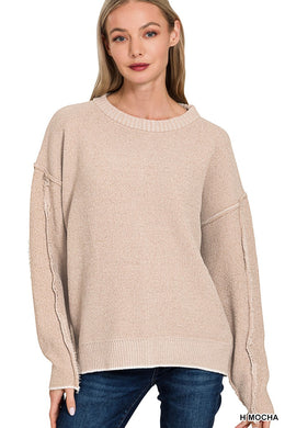 ZA Exposed Seam Round Neck Sweater