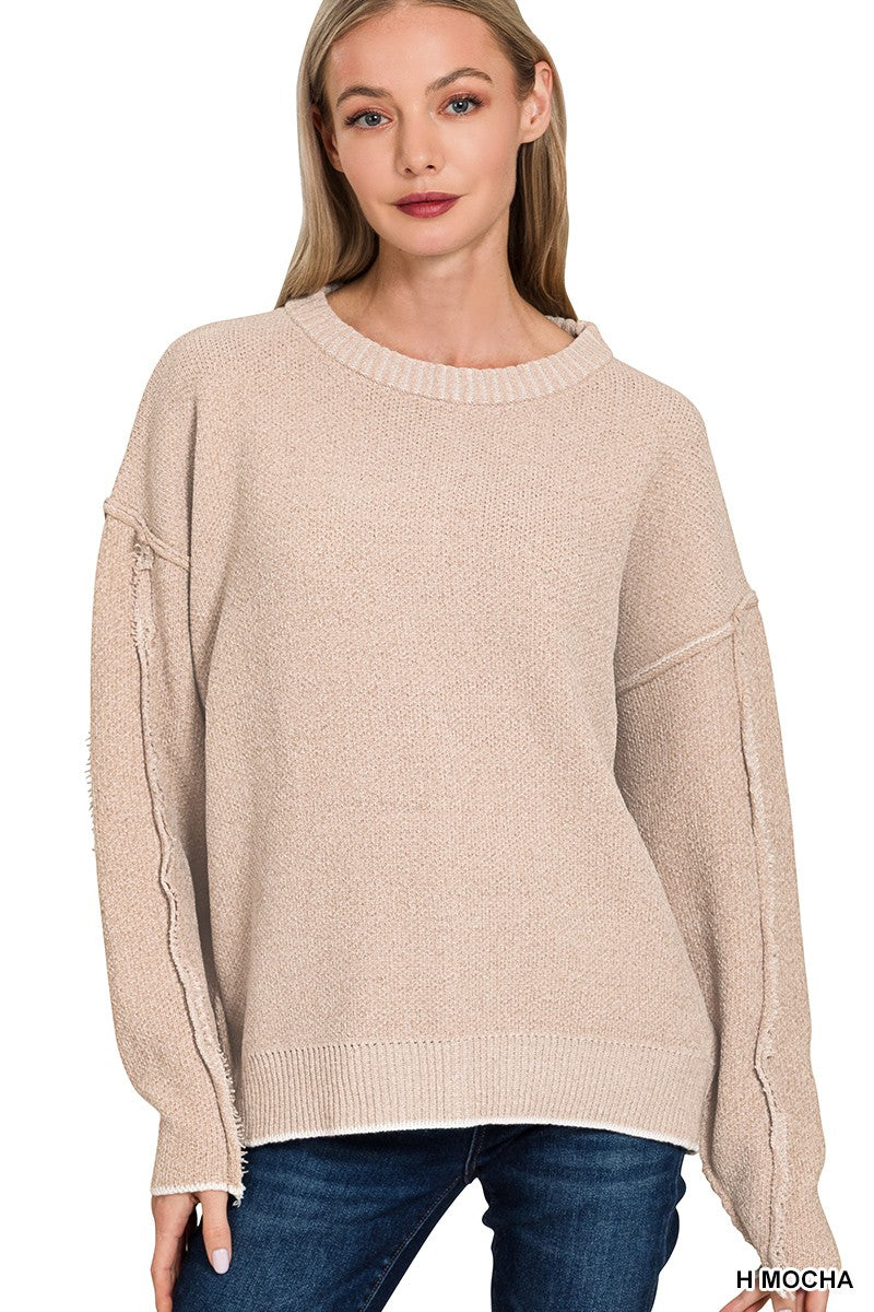 ZA Exposed Seam Round Neck Sweater