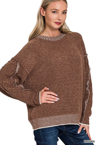 ZA Exposed Seam Round Neck Sweater