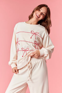 PL Cream Candy Cane Bow Sweater