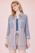 VJ Stripe Woven Top & Shorts Set