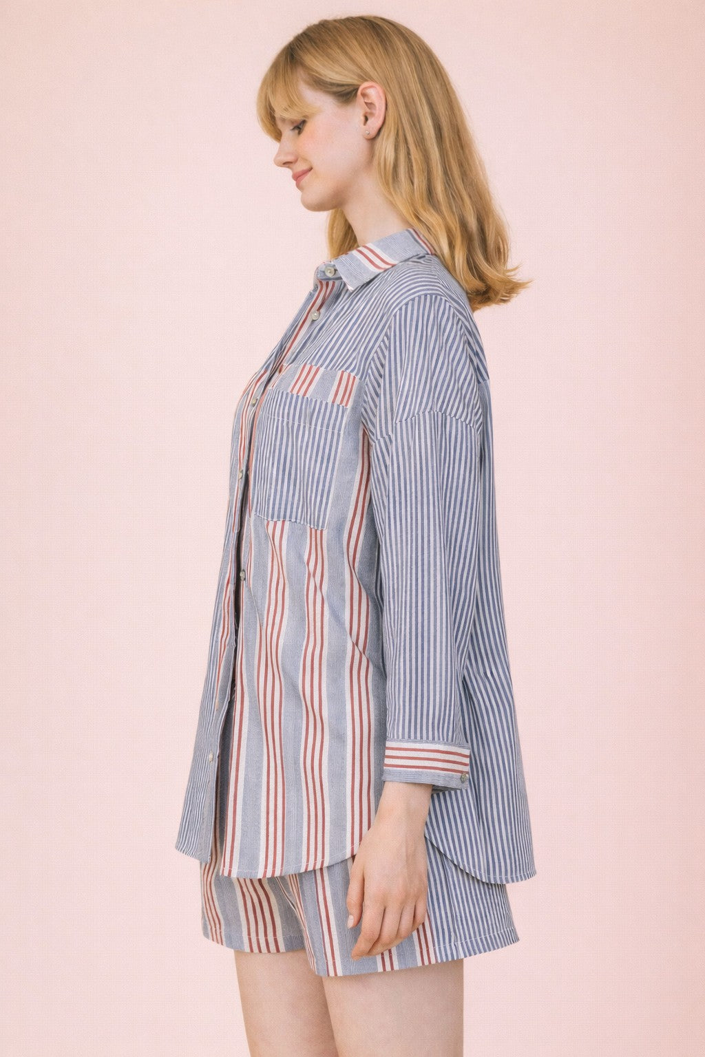 VJ Stripe Woven Top & Shorts Set