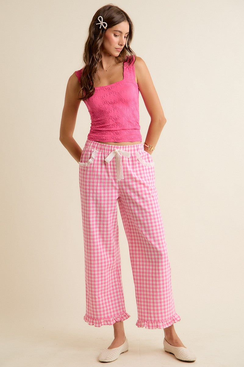 SM Ruffled Gingham Pants with Lace Trim