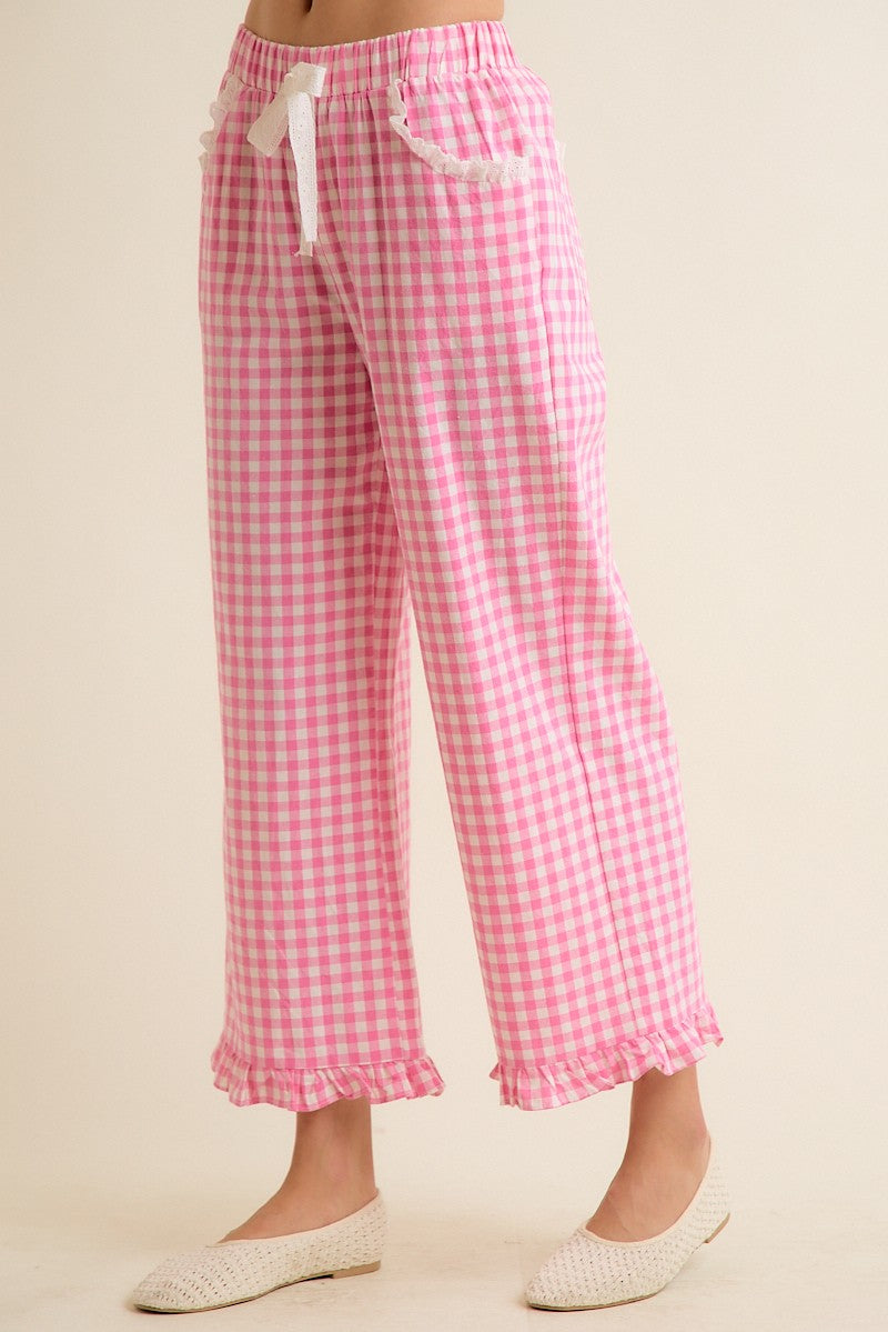 SM Ruffled Gingham Pants with Lace Trim