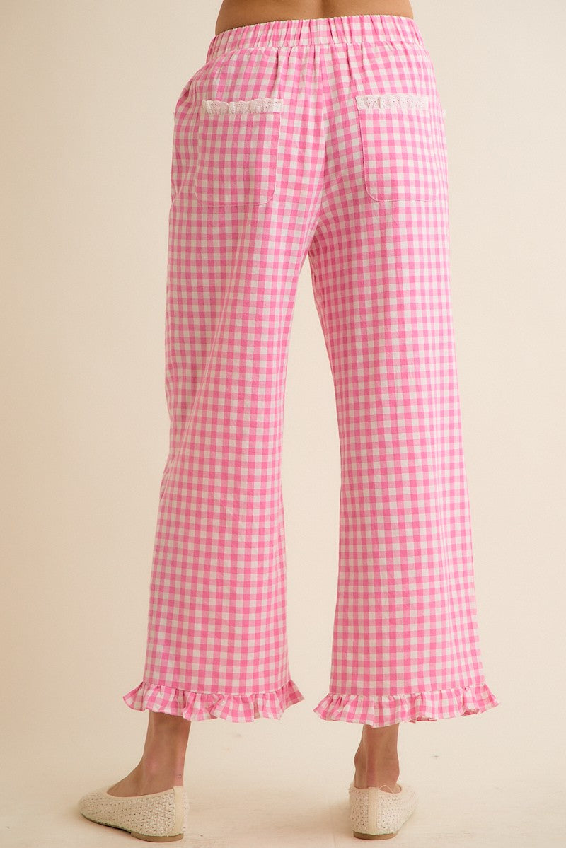SM Ruffled Gingham Pants with Lace Trim