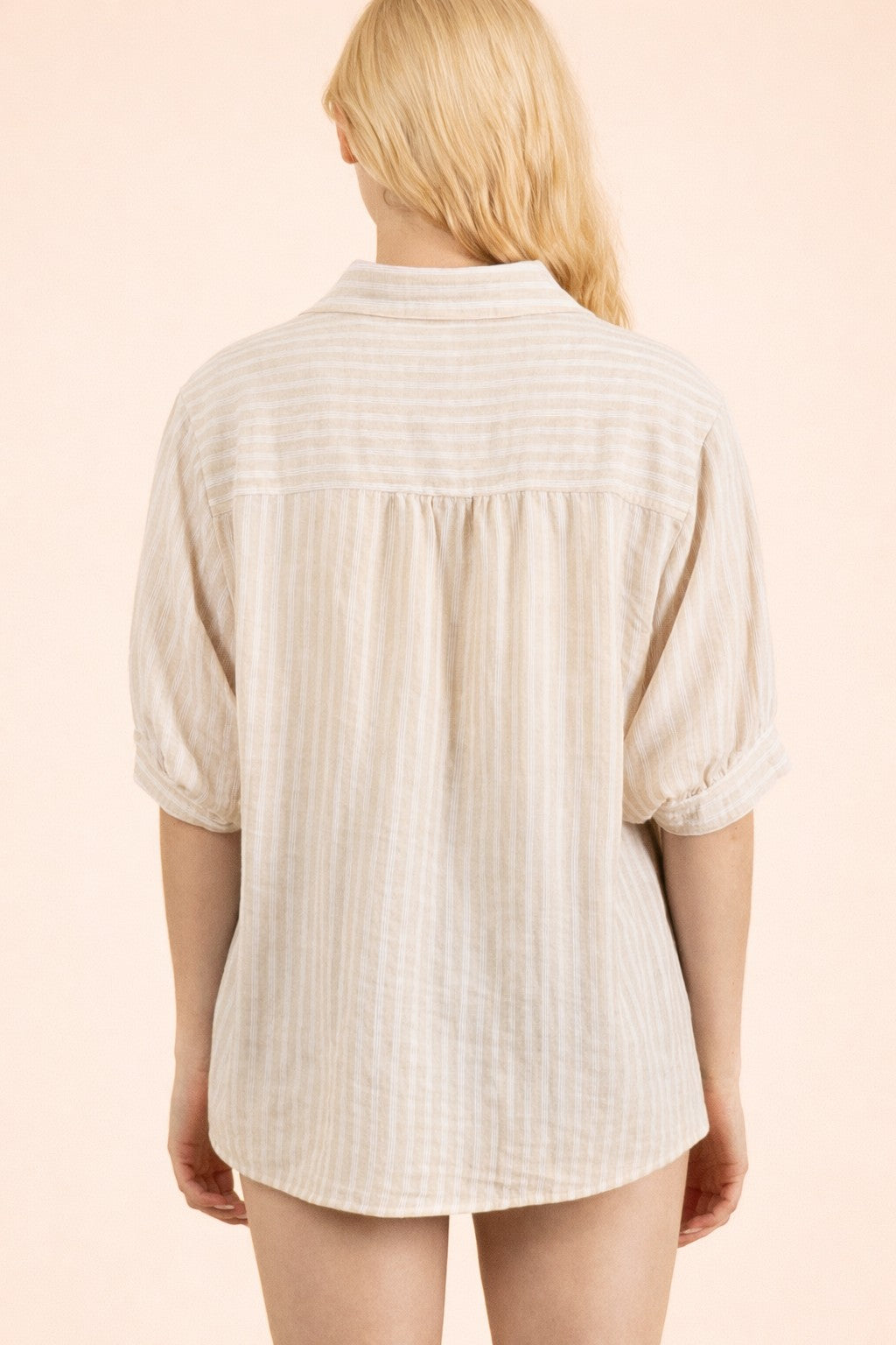 VJ Stripe Half Puff Sleeve Top