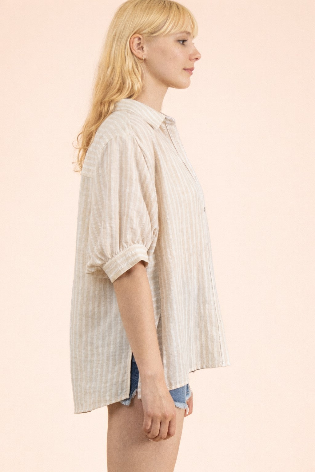 VJ Stripe Half Puff Sleeve Top